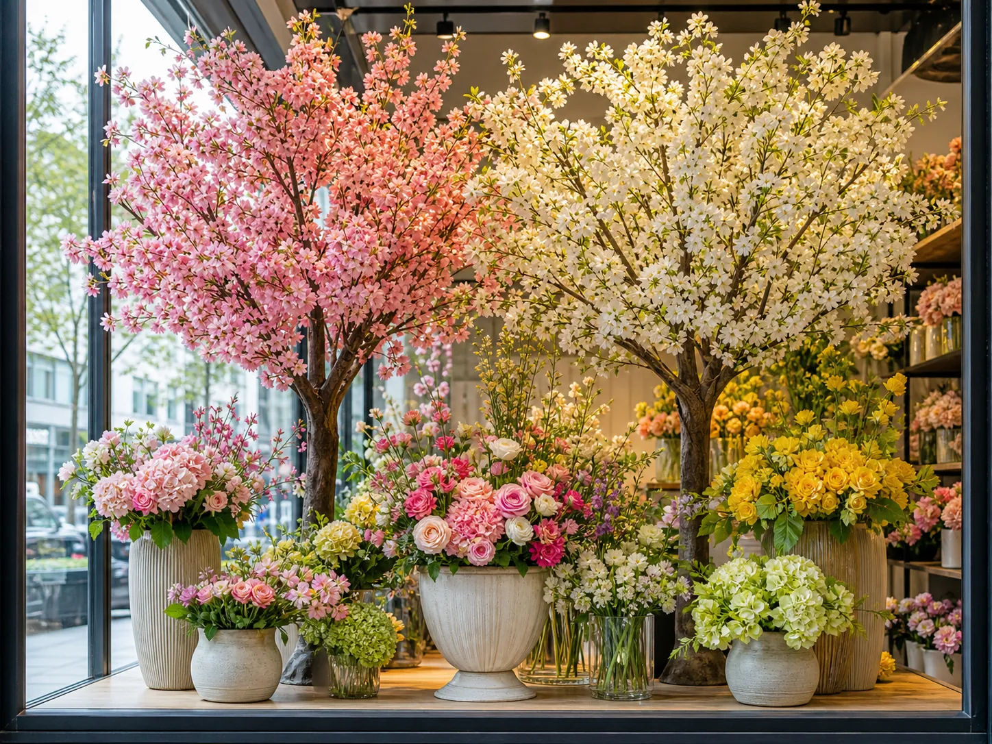 artificial flower stems arranged for bulk display programs