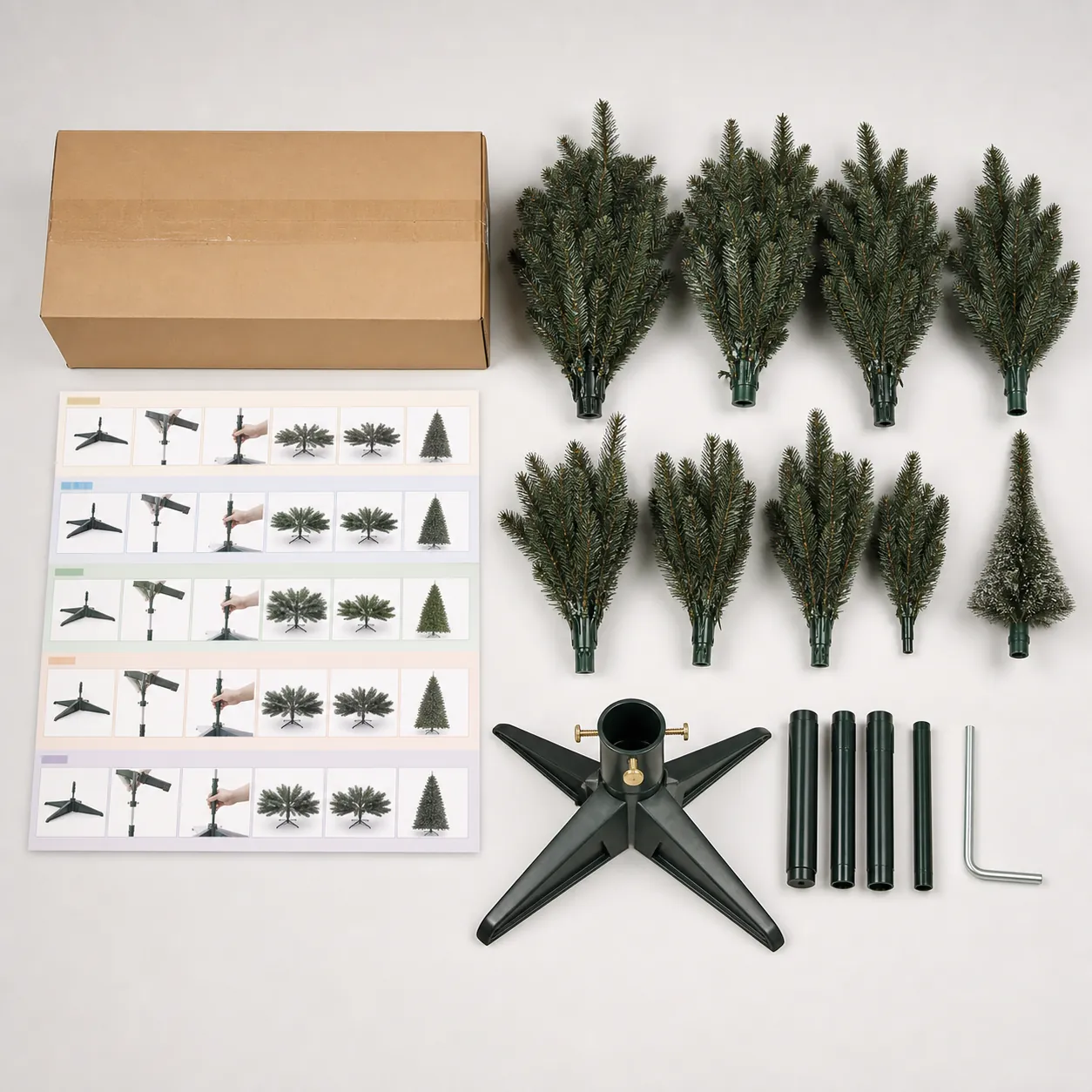 Multi-language assembly instructions for tool-free artificial tree assembly