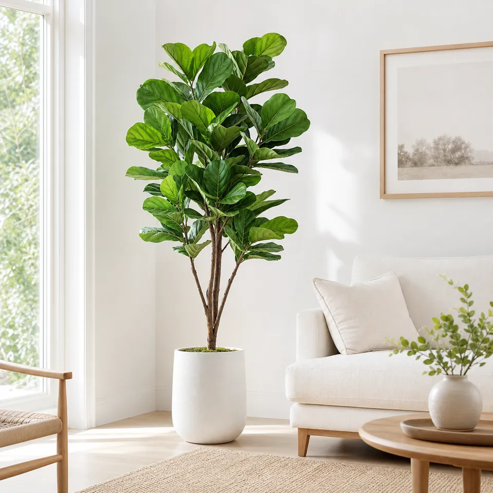 Modern minimalist artificial trees with clean architectural lines