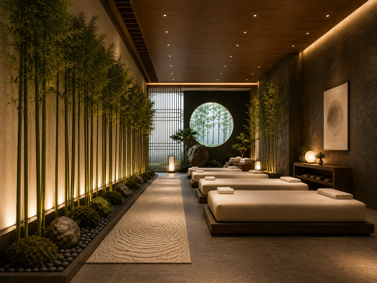 Structured artificial bamboo for Zen inspired spa interiors